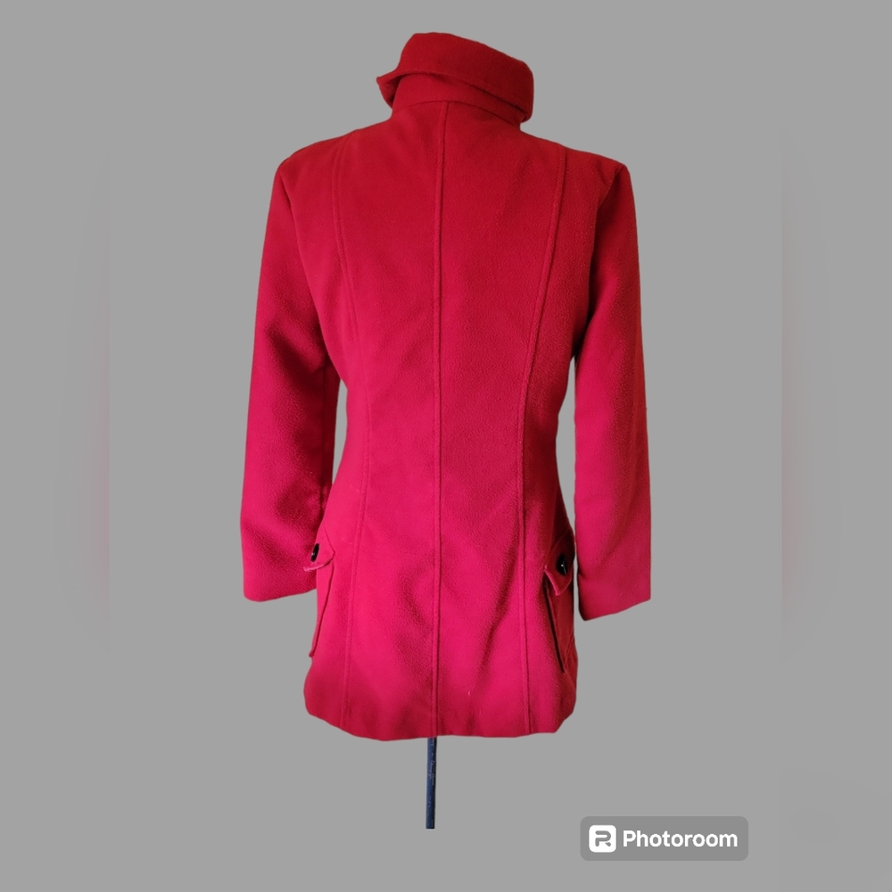 Winter double-breated or Pea coat with red lining and 2 large buttoned pockets - Picture 3 of 14